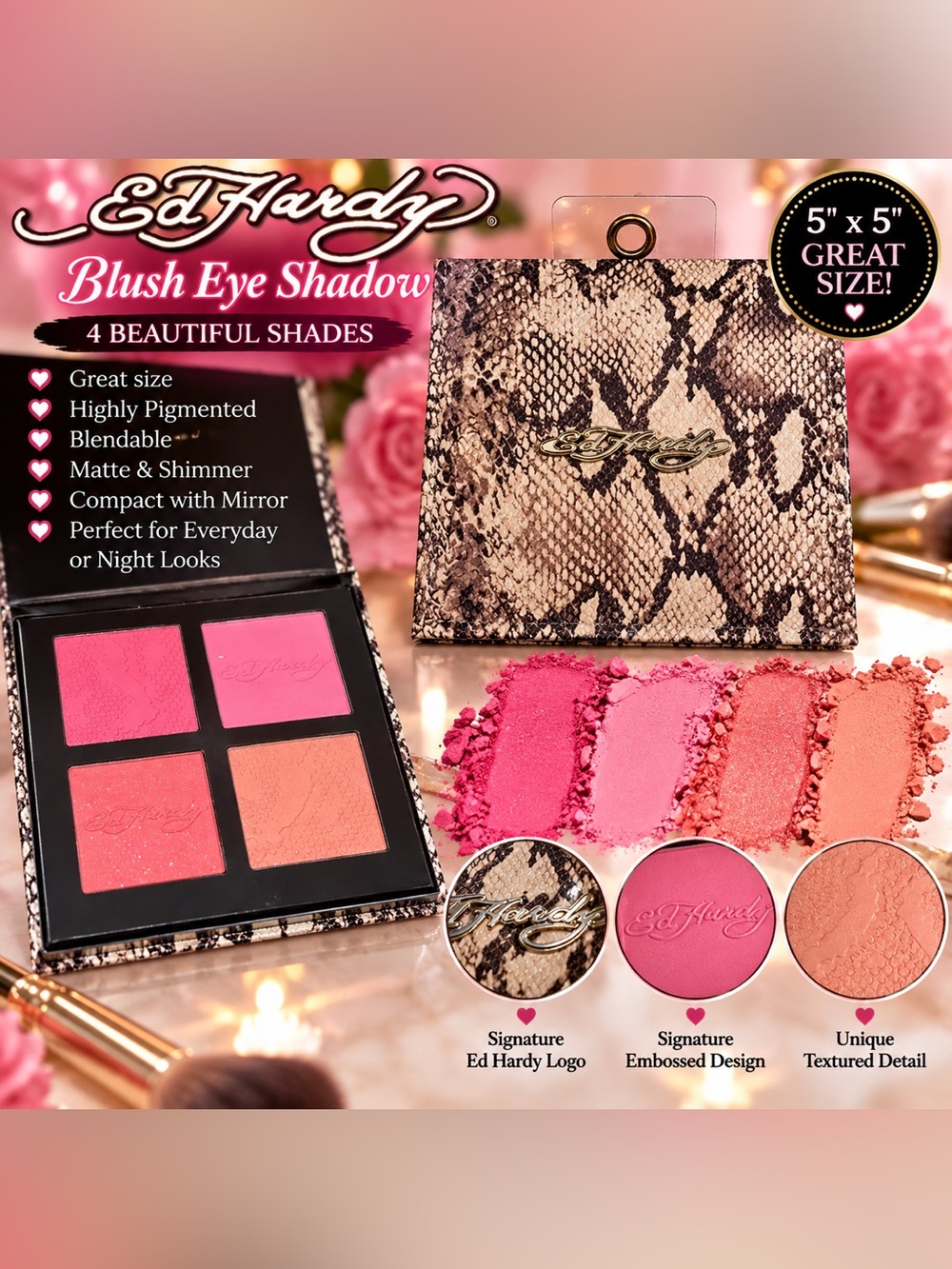 Ed Hardy Blush Eye Shadow Palette - Pink & Coral Shades #BP004